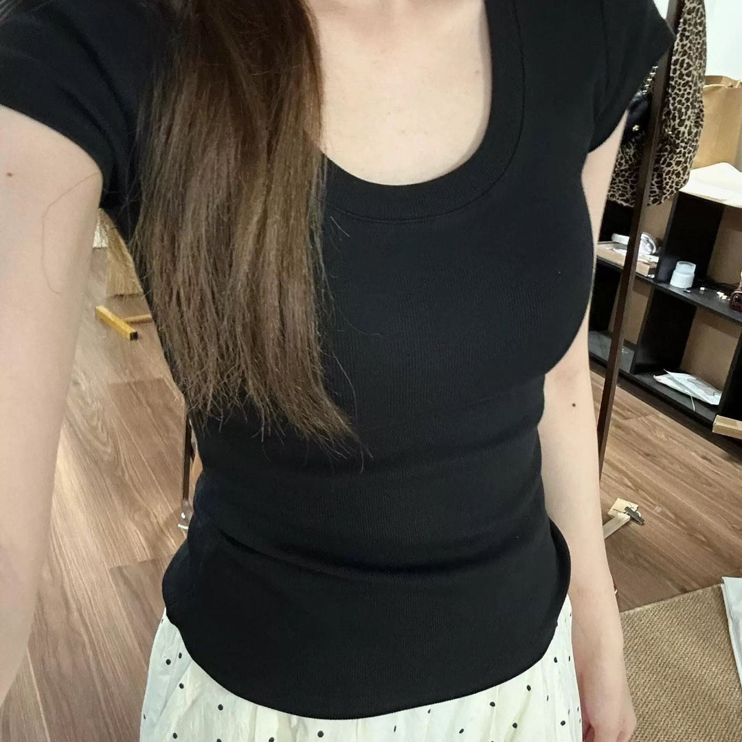 Damernas Kortärmad T-shirt Enfärgad Slim Fit-Eva Jonsson