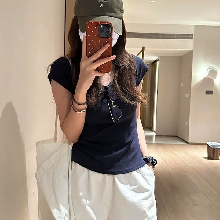 Damernas Kortärmad T-shirt Enfärgad Slim Fit-Eva Jonsson