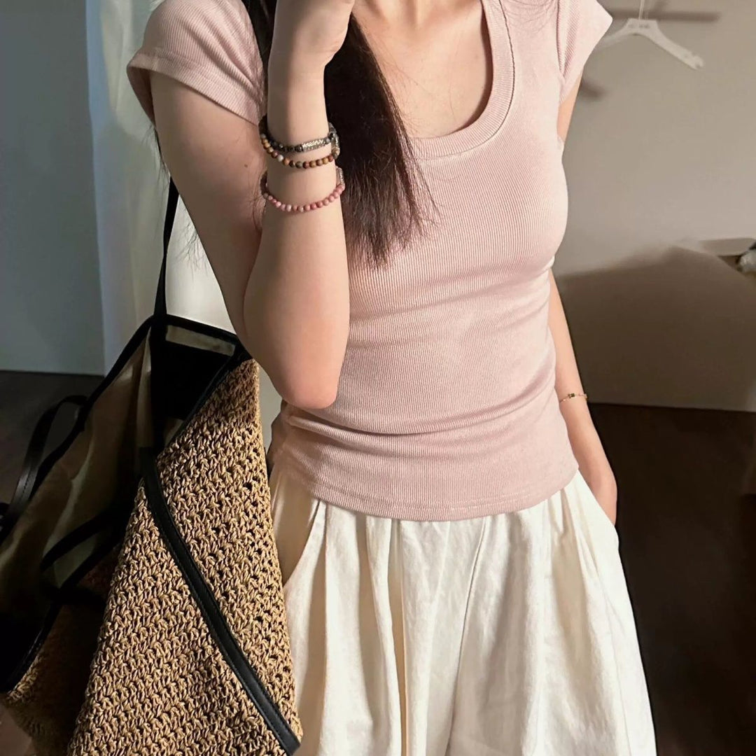 Damernas Kortärmad T-shirt Enfärgad Slim Fit-Eva Jonsson