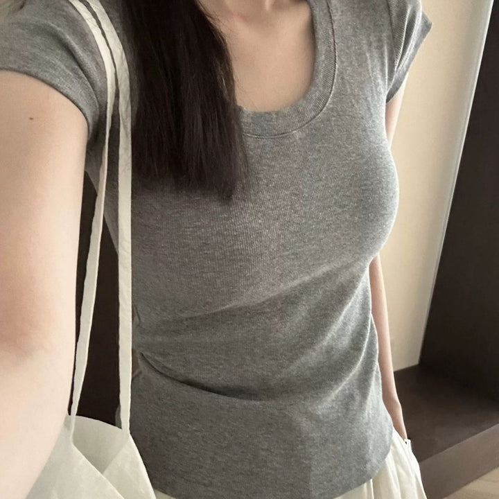 Damernas Kortärmad T-shirt Enfärgad Slim Fit-Eva Jonsson