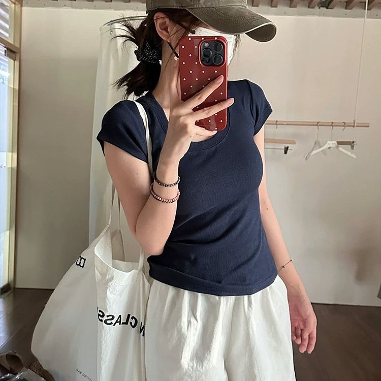 Damernas Kortärmad T-shirt Enfärgad Slim Fit-Eva Jonsson