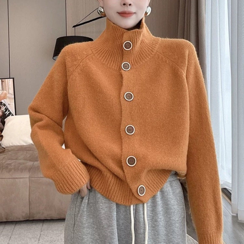 Damernas Kramvänliga Högkrage-Cardigan med Knappräknare Eva Jonsson-Eva Jonsson