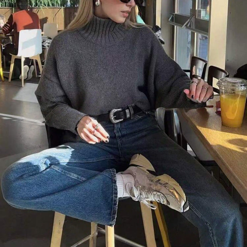 Damernas Kvalitets Rullkrage Tröja med Avslappnad Oversized Passform Eva Jonsson-Eva Jonsson