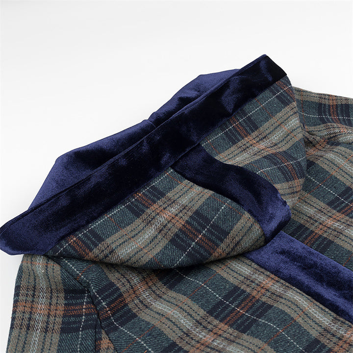 Damernas Lång Blazer med elegant rutmönster och lyxig sammetskrage Eva Jonsson-Eva Jonsson