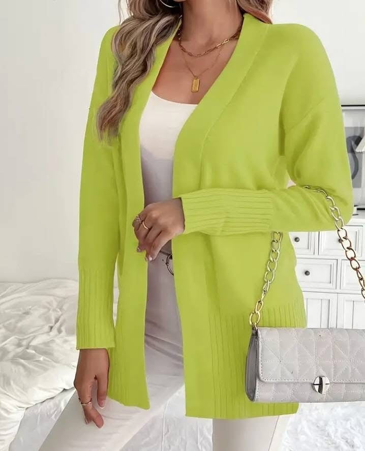 Damernas Lång Stickad Cardigan med fina Ribbdetaljer och avslappnad Snitt Eva Jonsson-Eva Jonsson