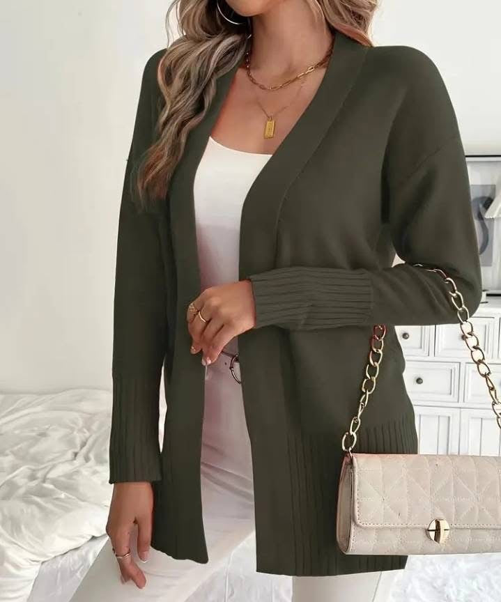 Damernas Lång Stickad Cardigan med fina Ribbdetaljer och avslappnad Snitt Eva Jonsson-Eva Jonsson