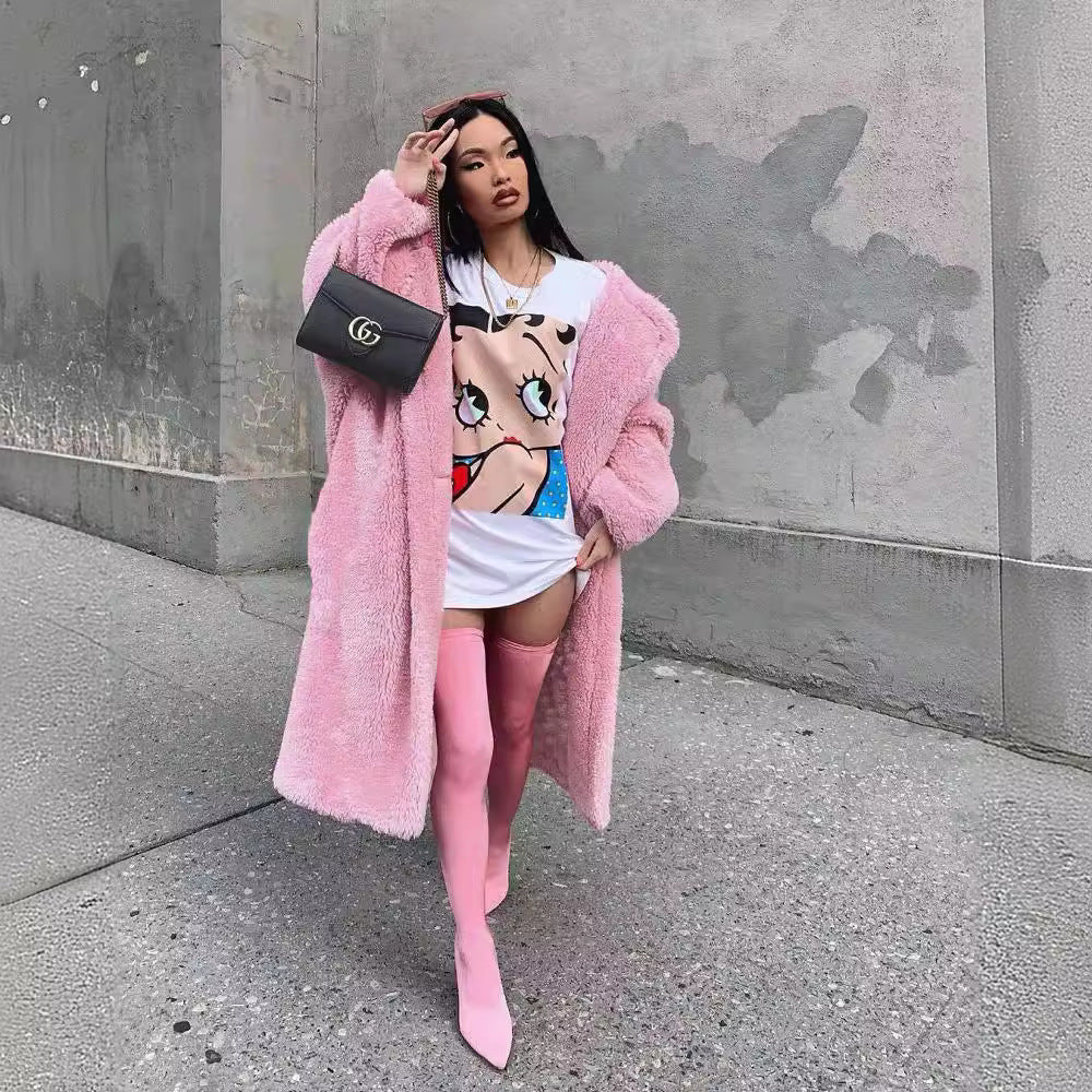 Damernas Lång Teddypäls-Kappa i stiligt design Eva Jonsson-Eva Jonsson