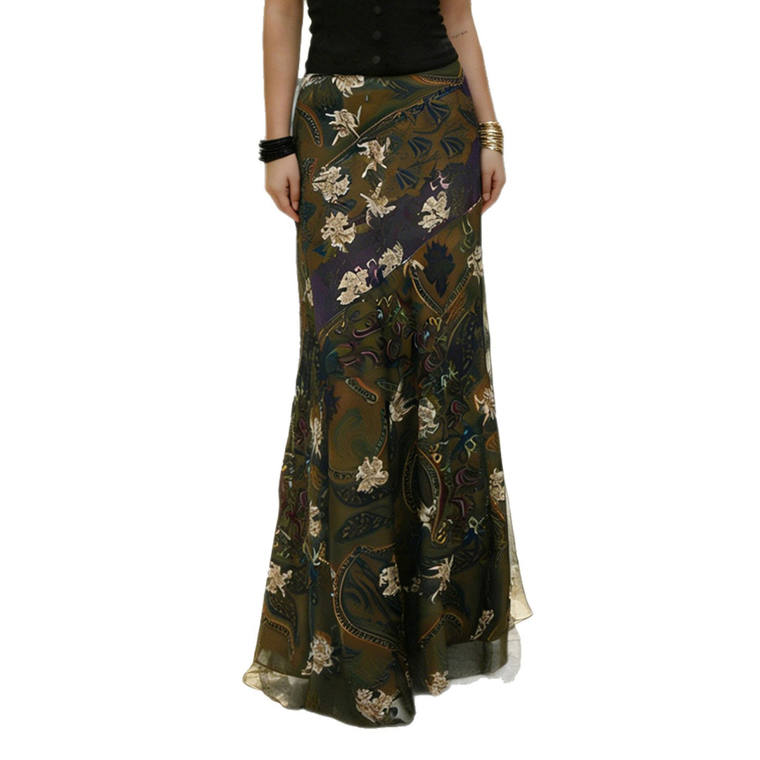 Damernas Lång, elegant kjol i vintage-stil med blommönster och flödande skärning Mirla-Eva Jonsson