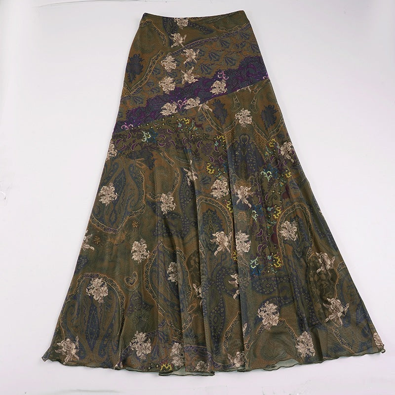 Damernas Lång, elegant kjol i vintage-stil med blommönster och flödande skärning Mirla-Eva Jonsson