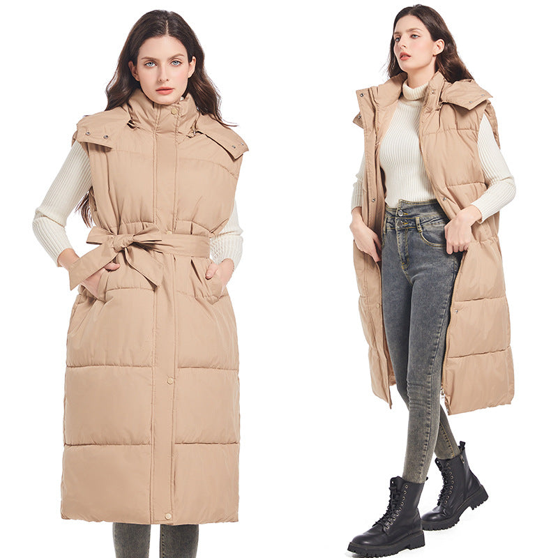 Damernas Lång kviltad väst med bälte och huva Eva Jonsson-Eva Jonsson