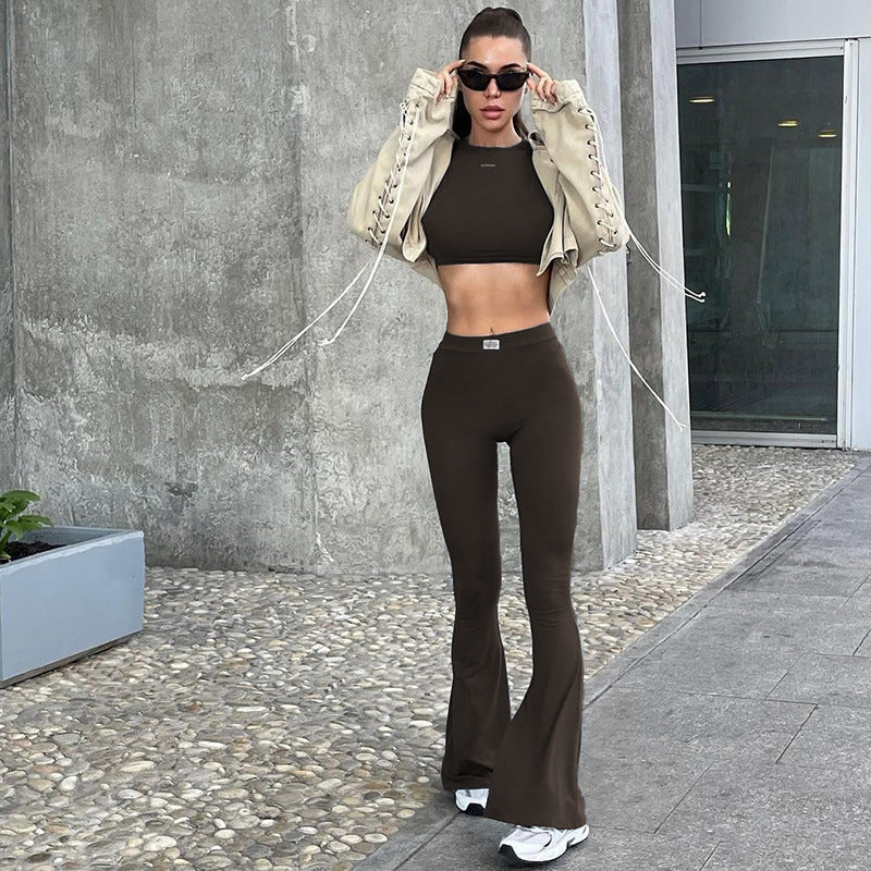 Damernas Långärmad Cropped Top och Urtvättade Byxor Set Mirla-Eva Jonsson