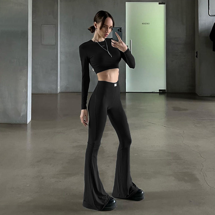 Damernas Långärmad Cropped Top och Urtvättade Byxor Set Mirla-Eva Jonsson