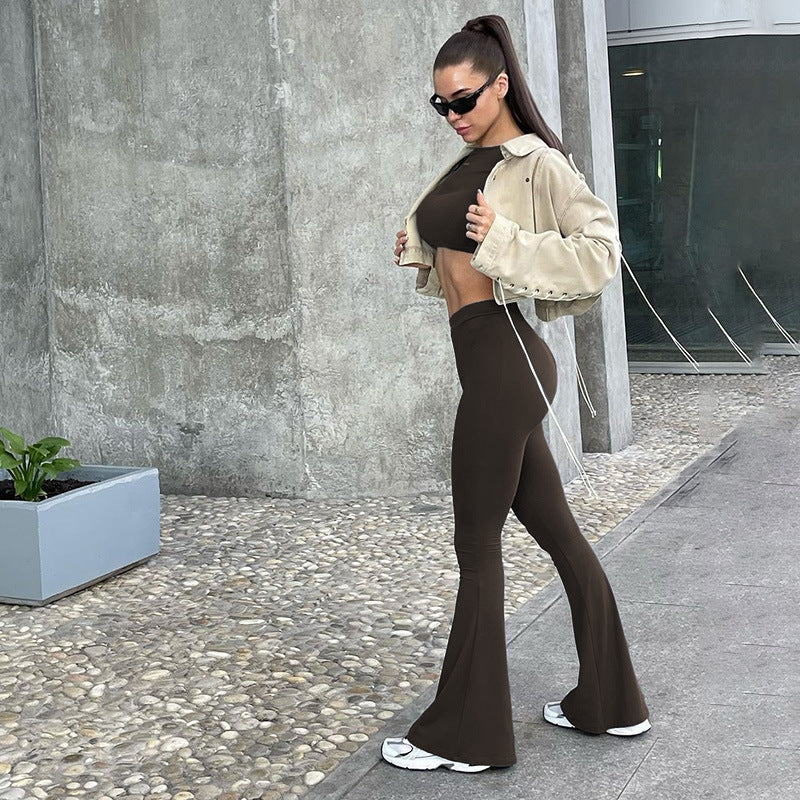 Damernas Långärmad Cropped Top och Urtvättade Byxor Set Mirla-Eva Jonsson