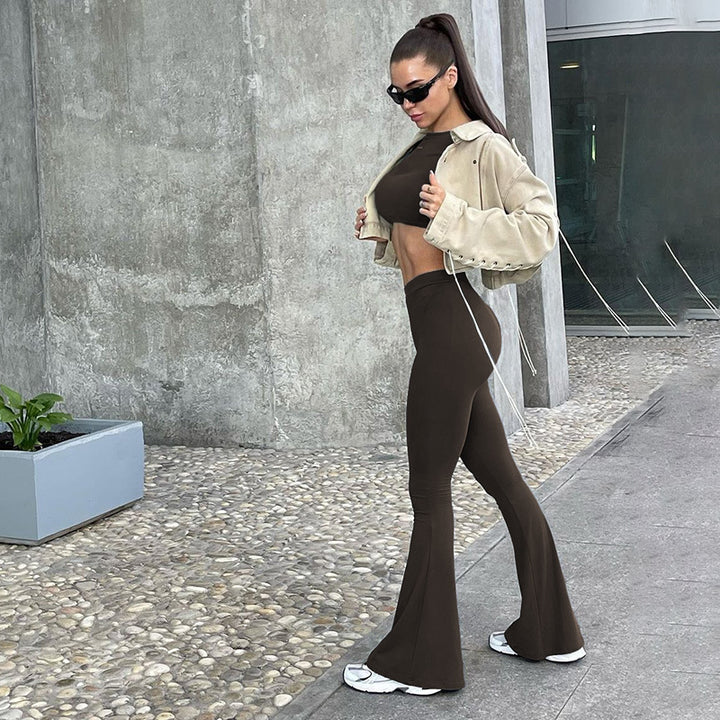 Damernas Långärmad Cropped Top och Urtvättade Byxor Set Mirla-Eva Jonsson