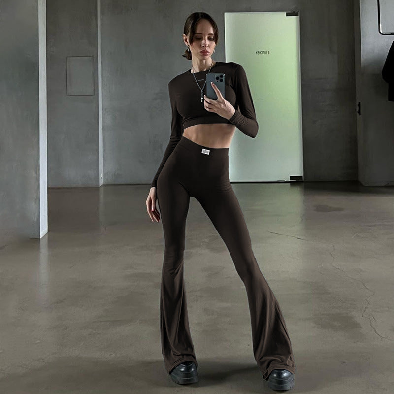 Damernas Långärmad Cropped Top och Urtvättade Byxor Set Mirla-Eva Jonsson