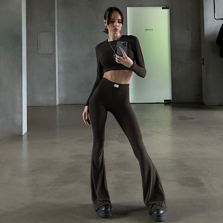 Damernas Långärmad Cropped Top och Urtvättade Byxor Set Mirla-Eva Jonsson