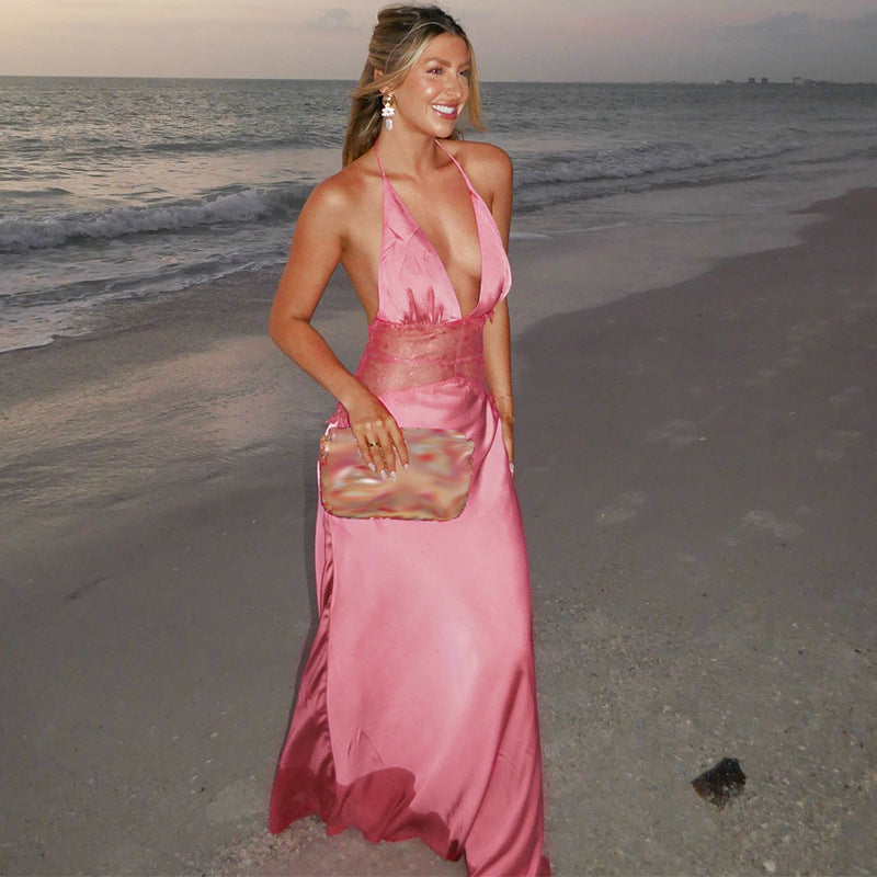 Damernas Långt Nattklänning med Transparenta Spetsdetaljer Eva Jonsson-Eva Jonsson