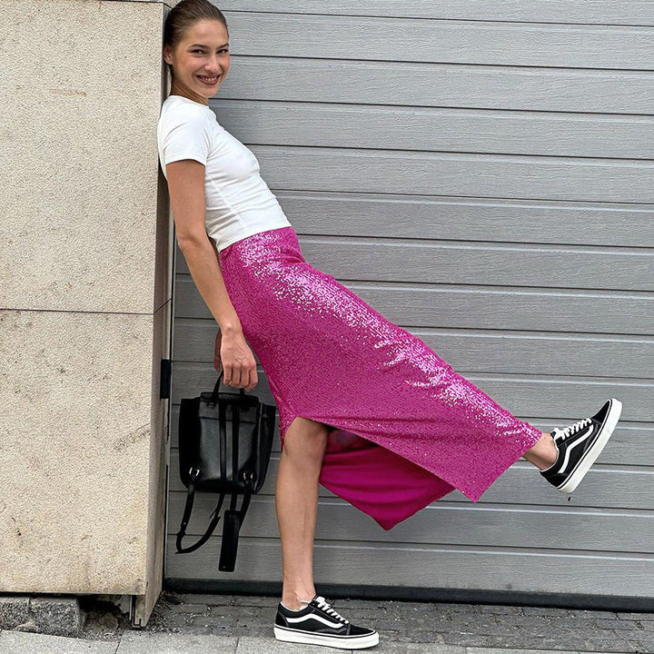 Damernas Långt Paljettkjol med Elastisk Midja Mirla-Eva Jonsson