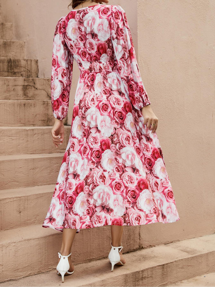 Damernas Långt Sommarklänning med flödande snitt och botaniskt ros-mönster Eva Jonsson-Eva Jonsson