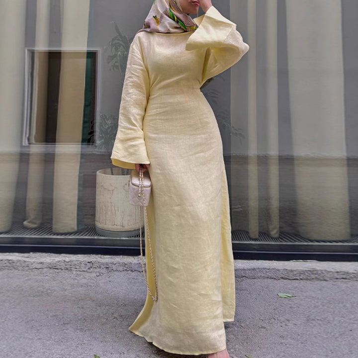 Damernas Långt, elegant Maxiklänning i lätt tyg med midjebälte Mirla-Eva Jonsson