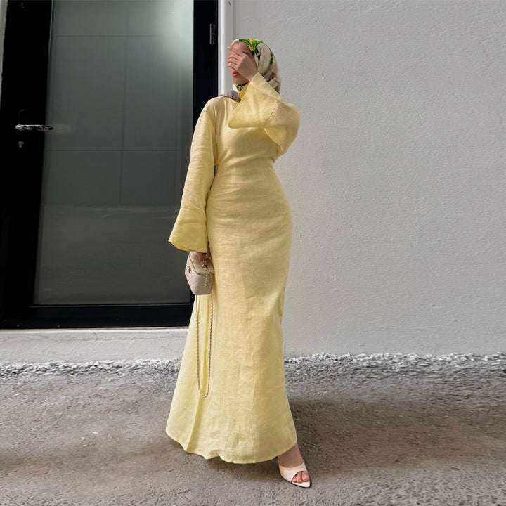 Damernas Långt, elegant Maxiklänning i lätt tyg med midjebälte Mirla-Eva Jonsson