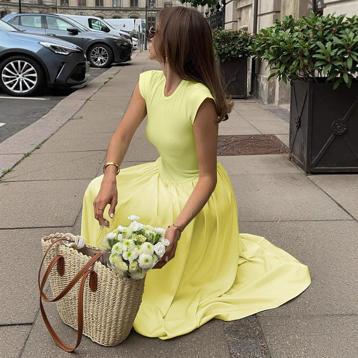 Damernas Långt figursmickrande sommarklänning med längs söm och elegant midja Eva Jonsson-Eva Jonsson