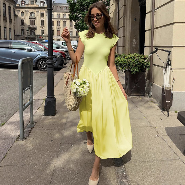 Damernas Långt figursmickrande sommarklänning med längs söm och elegant midja Eva Jonsson-Eva Jonsson