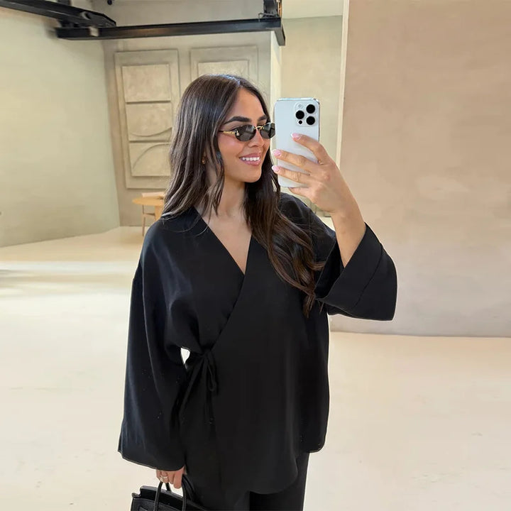 Damernas Lätt Loungewear Set med Vrickjacka och Vida Harembyxor Eva Jonsson-Eva Jonsson