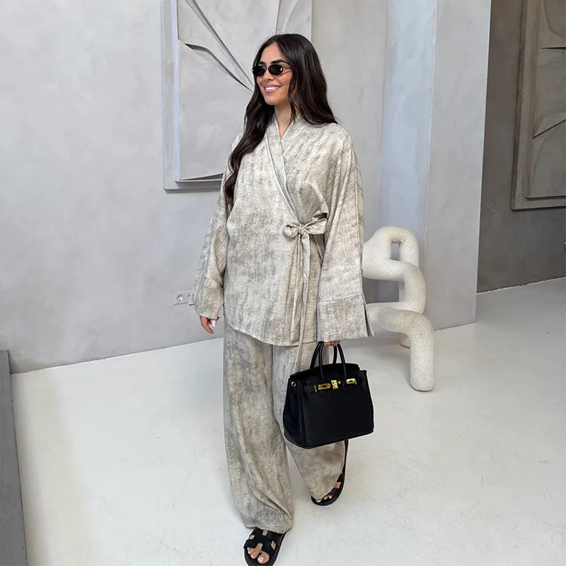 Damernas Lätt Loungewear Set med Vrickjacka och Vida Harembyxor Mirla-Eva Jonsson