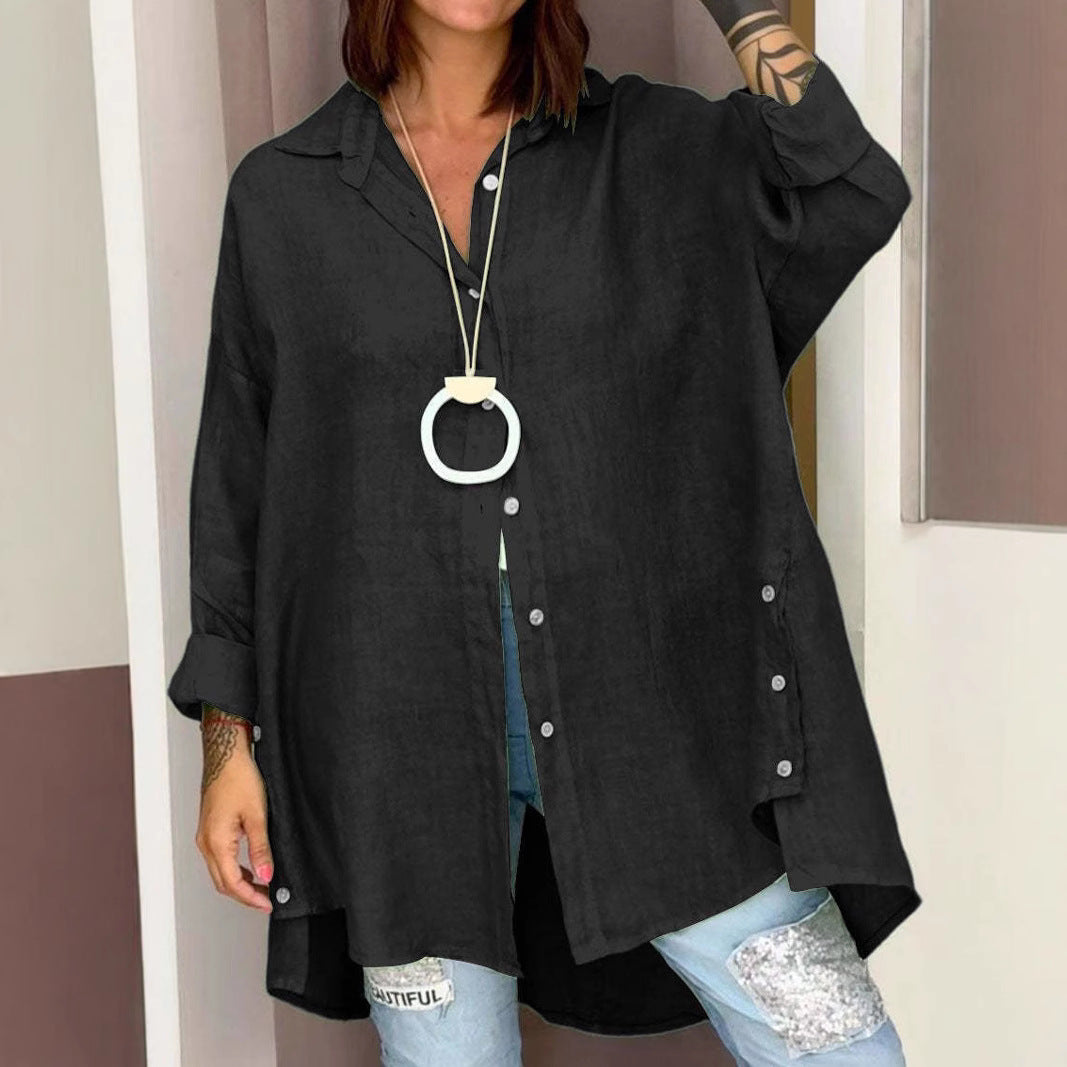 Damernas Lätt långärmad blus i vävd linne Eva Jonsson-Eva Jonsson