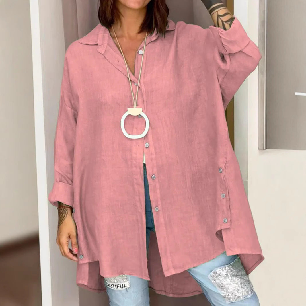 Damernas Lätt långärmad blus i vävd linne Eva Jonsson-Eva Jonsson