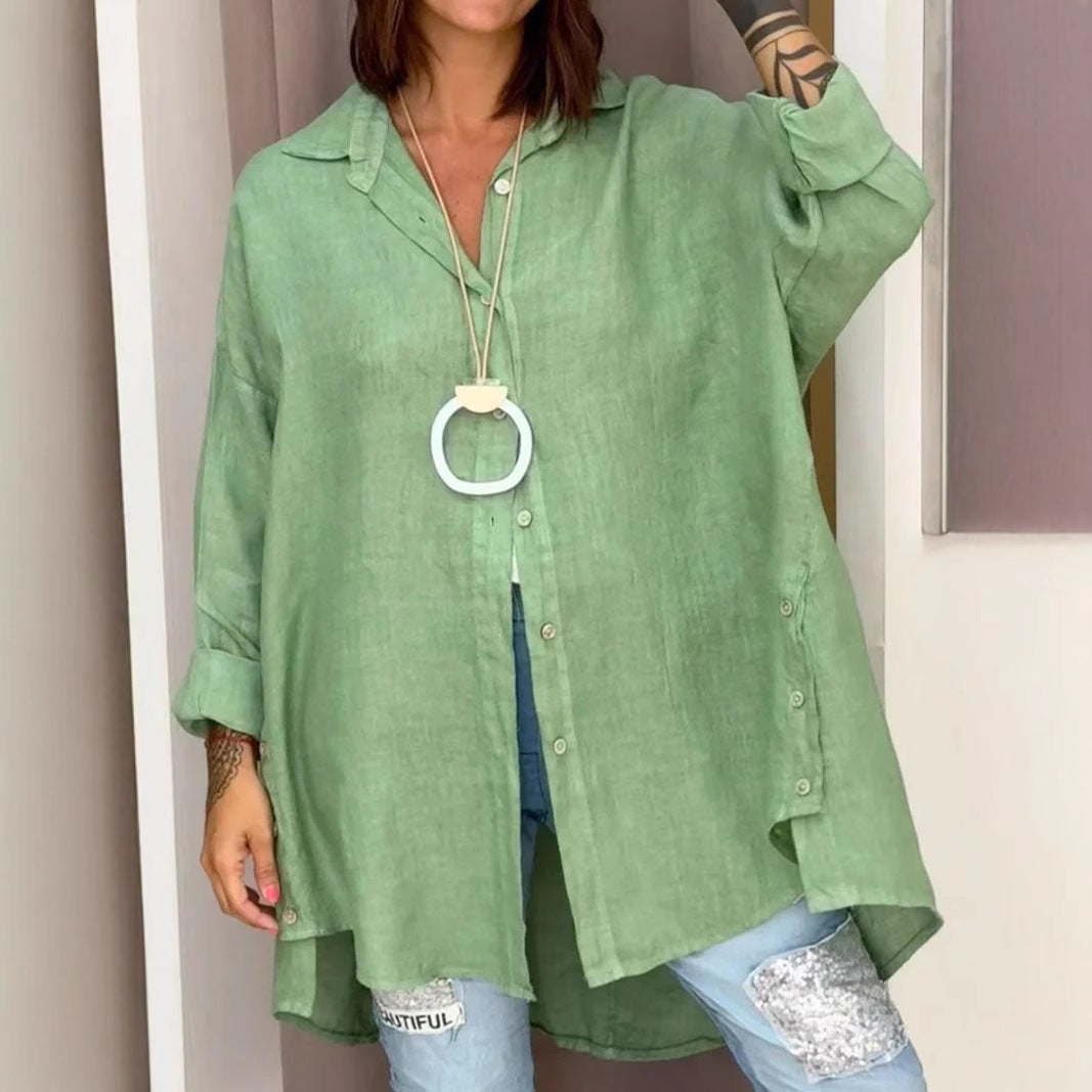 Damernas Lätt långärmad blus i vävd linne Eva Jonsson-Eva Jonsson