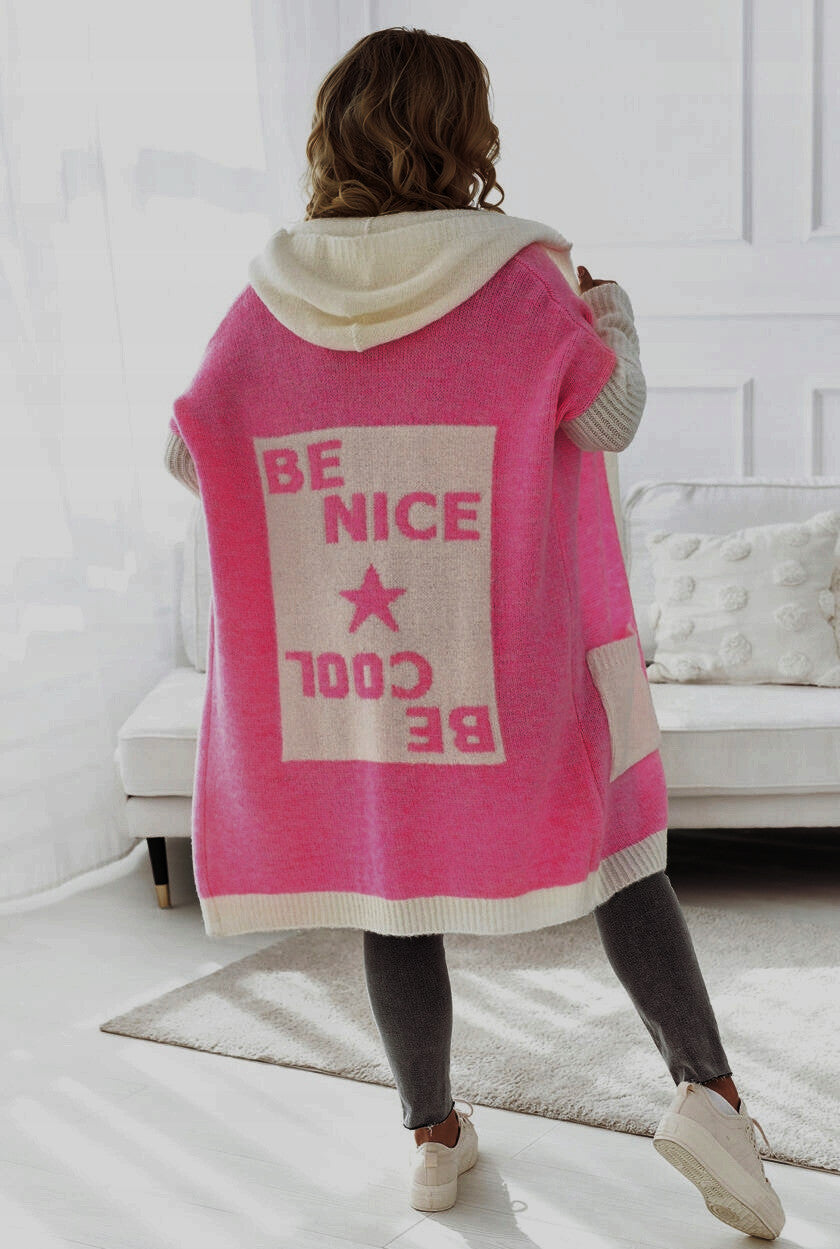 Damernas Lätt stickad kappa med huva och stora fickor Eva Jonsson-Eva Jonsson