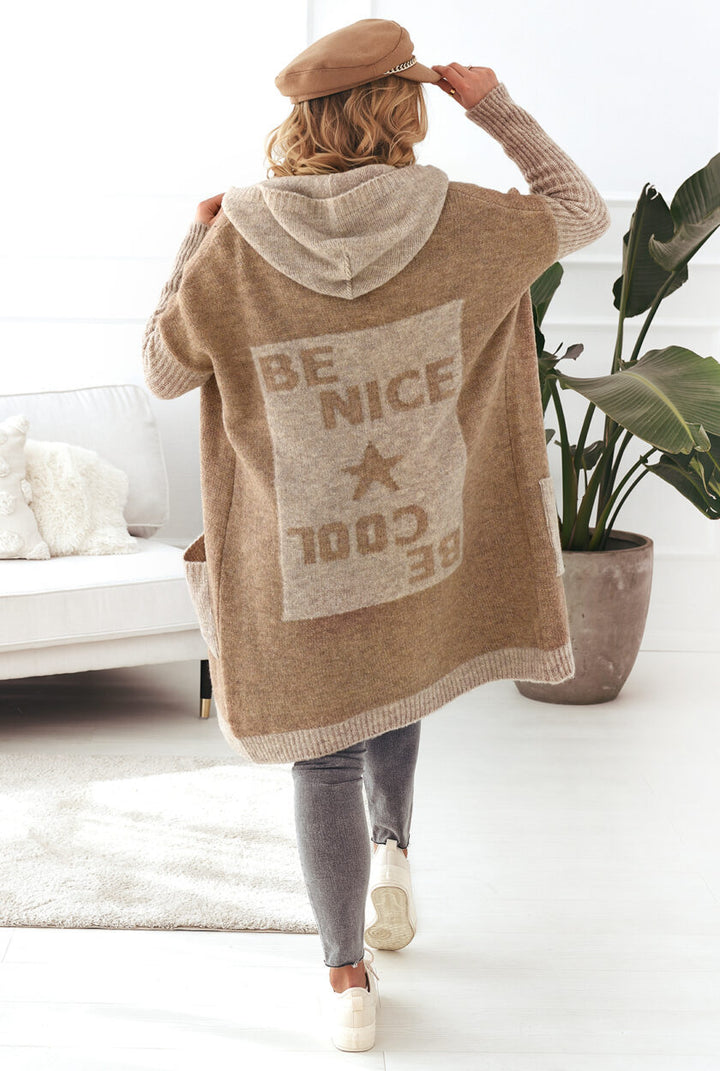 Damernas Lätt stickad kappa med huva och stora fickor Eva Jonsson-Eva Jonsson