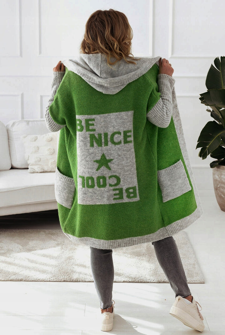 Damernas Lätt stickad kappa med huva och stora fickor Eva Jonsson-Eva Jonsson