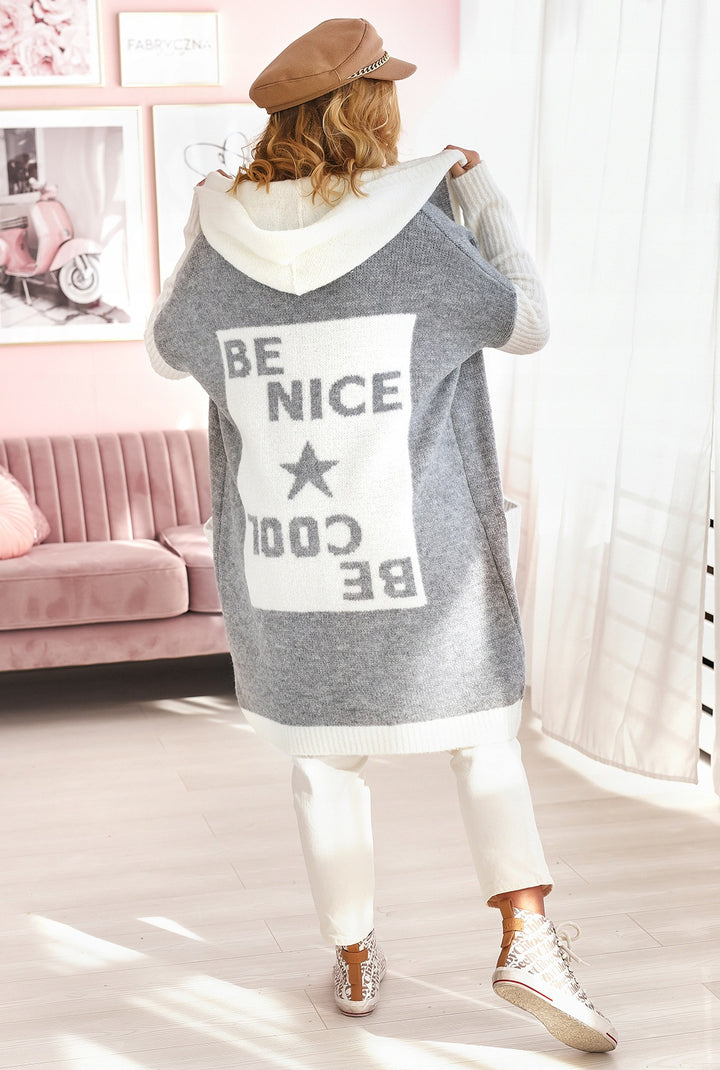 Damernas Lätt stickad kappa med huva och stora fickor Eva Jonsson-Eva Jonsson