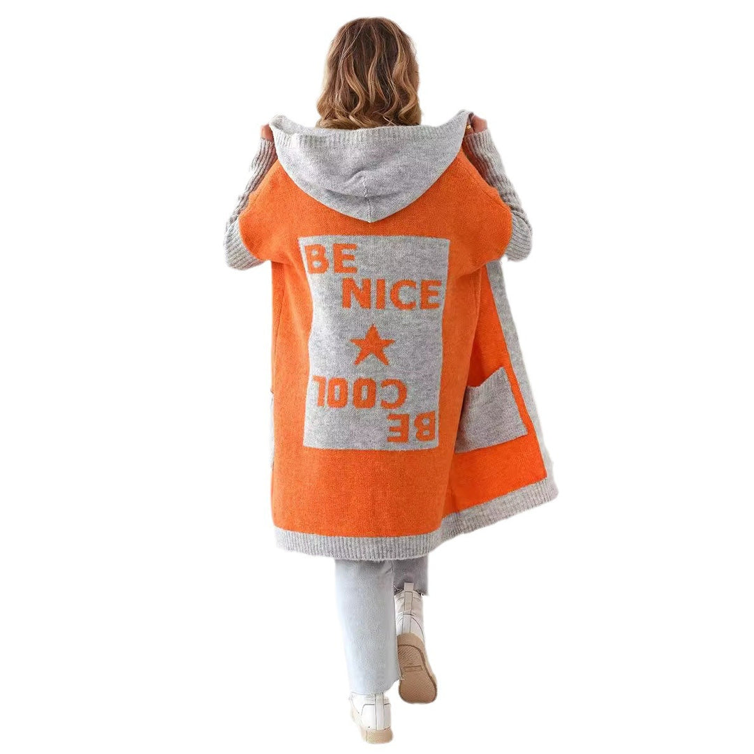 Damernas Lätt stickad kappa med huva och stora fickor Eva Jonsson-Eva Jonsson