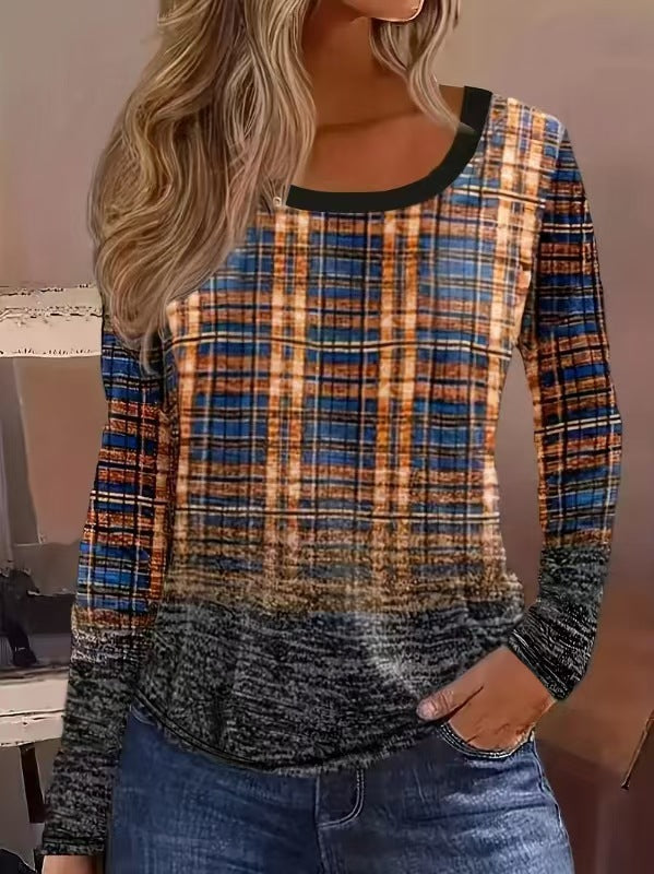 Damernas Lättsam Rutig Långärmad Skjorta med Modern Design och Praktiska Fickor Eva Jonsson-Eva Jonsson