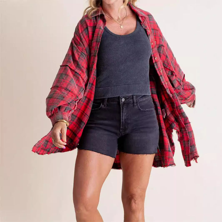 Damernas Lättsam rutiga blus med överdimensionerad passform och avslappnad design Eva Jonsson-Eva Jonsson