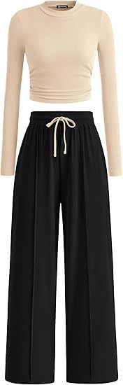 Damernas Lättsamma Crop-Top och Palazzo-byxor Set Eva Jonsson-Eva Jonsson