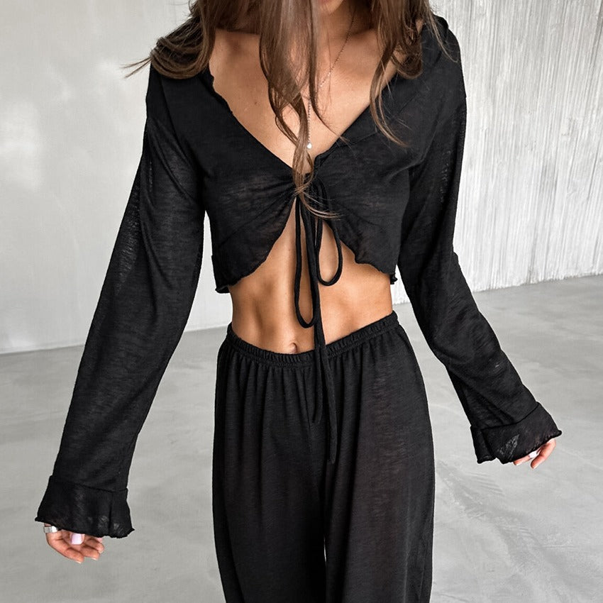 Damernas Lättsamma Lounge-set med kort topp och löst sittande byxor Eva Jonsson-Eva Jonsson