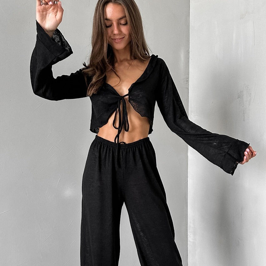 Damernas Lättsamma Lounge-set med kort topp och löst sittande byxor Mirla-Eva Jonsson