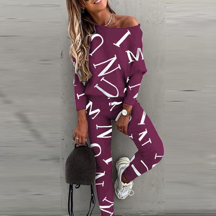 Damernas Lättsamma Set med Off-Shoulder Topp och Tighta Leggings Mirla-Eva Jonsson