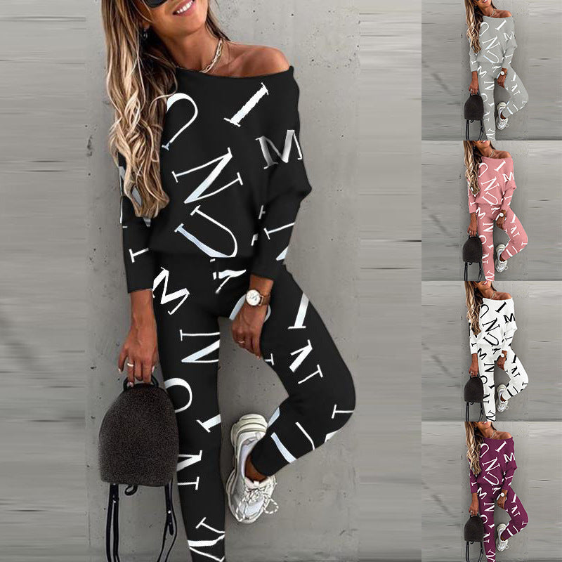 Damernas Lättsamma Set med Off-Shoulder Topp och Tighta Leggings Mirla-Eva Jonsson
