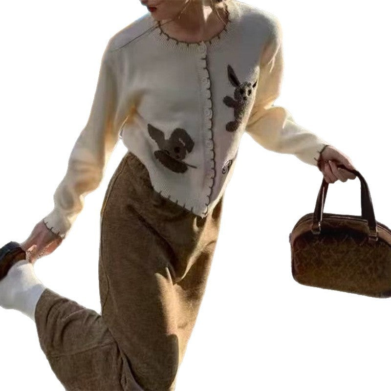 Damernas Lekfull Cardigan med Djurmotiv och Knapppdetaljer Eva Jonsson-Eva Jonsson