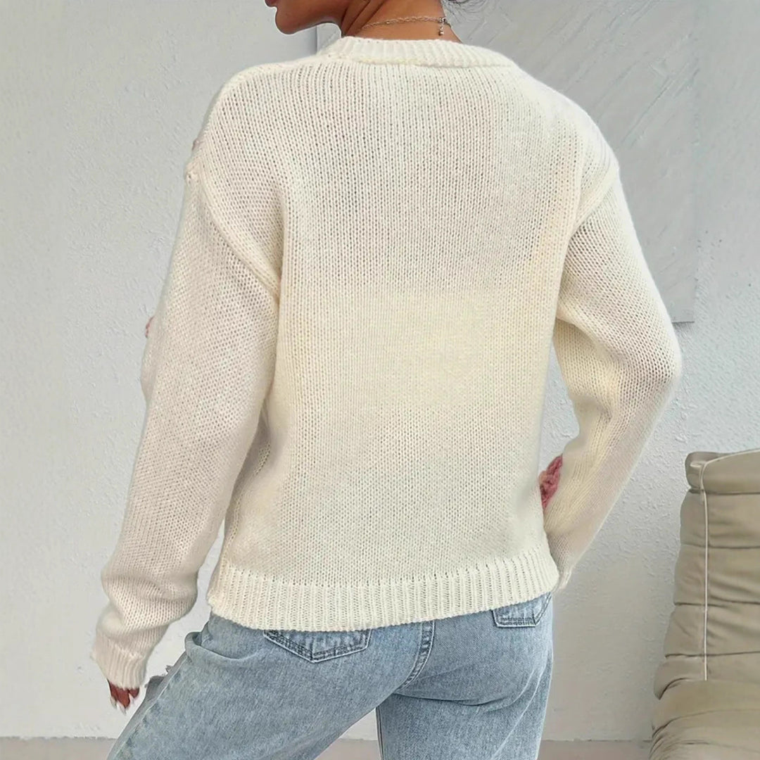 Damernas Lekfull stickad cardigan med handcrochetade blommöster Eva Jonsson-Eva Jonsson