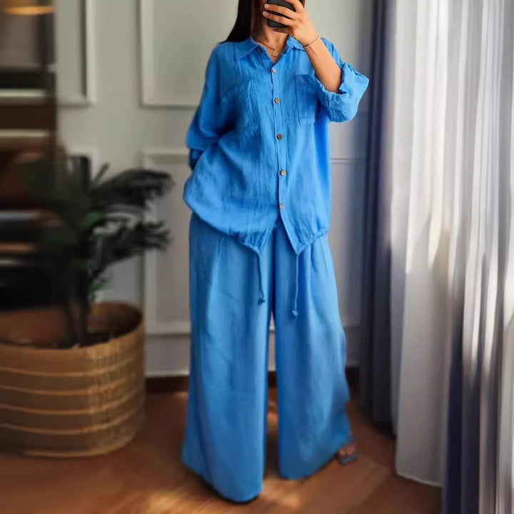 Damernas Linne-Set med Vida Byxor och Avslappnad Blus Eva Jonsson-Eva Jonsson