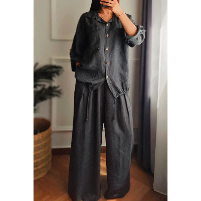 Damernas Linne-Set med Vida Byxor och Avslappnad Blus Mirla-Eva Jonsson