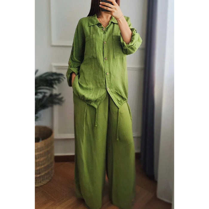 Damernas Linne-Set med Vida Byxor och Avslappnad Blus Mirla-Eva Jonsson