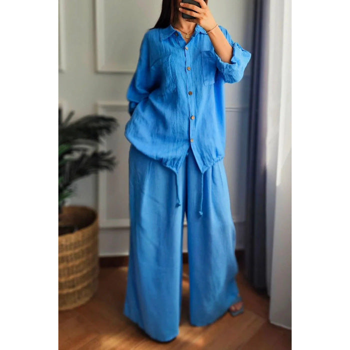 Damernas Linne-Set med Vida Byxor och Avslappnad Blus Mirla-Eva Jonsson